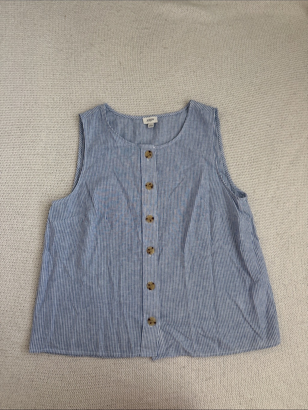 J Crew Linen/Cotton Blue and White Striped Sleeveless Blouse Size Medium